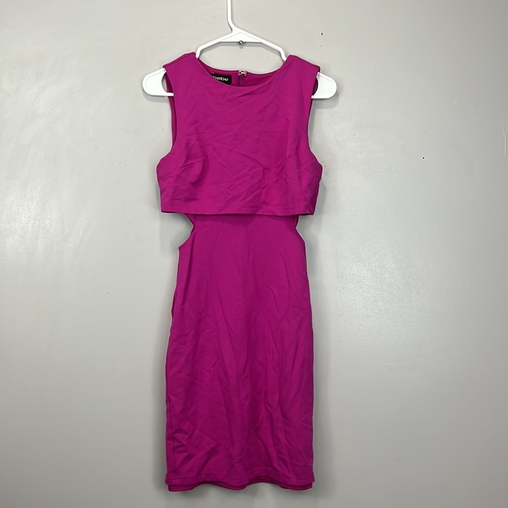 Bebe Dress Pink Floating Top Cutout Midi Sleeveless